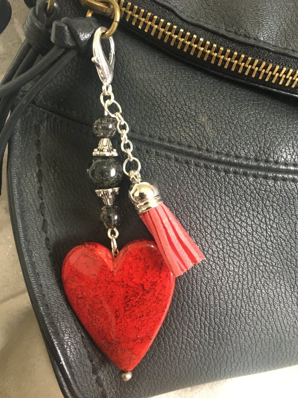 Handmade Red Heart Purse Charm / Bag Accessory